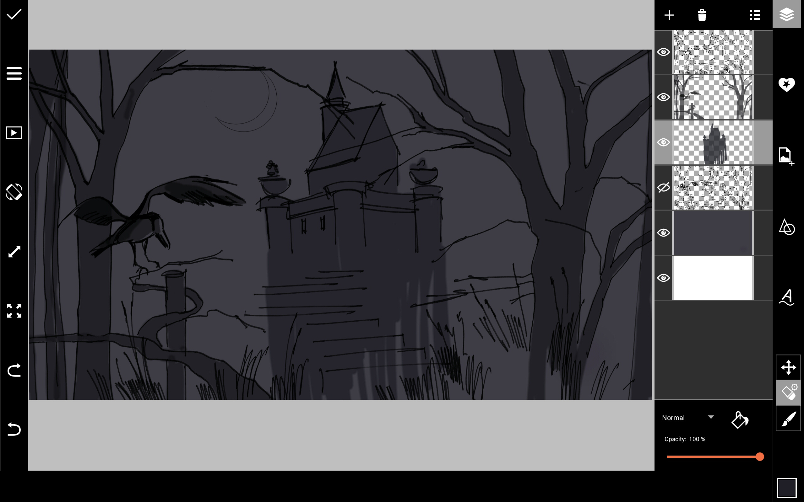 draw castle shadows for spooky halloween drawing